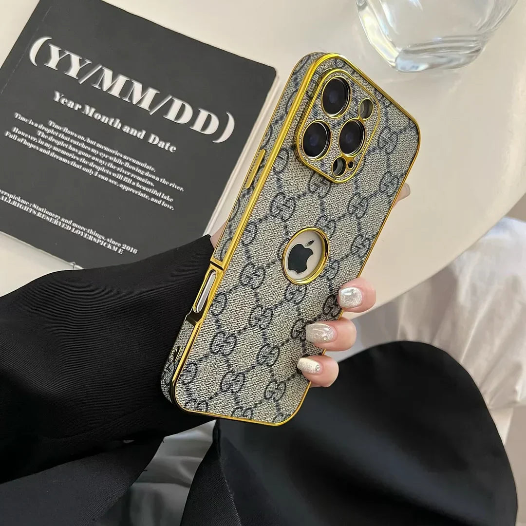 High Quality Electroplated Frame Ophidia Leather Apple iPhone Case
