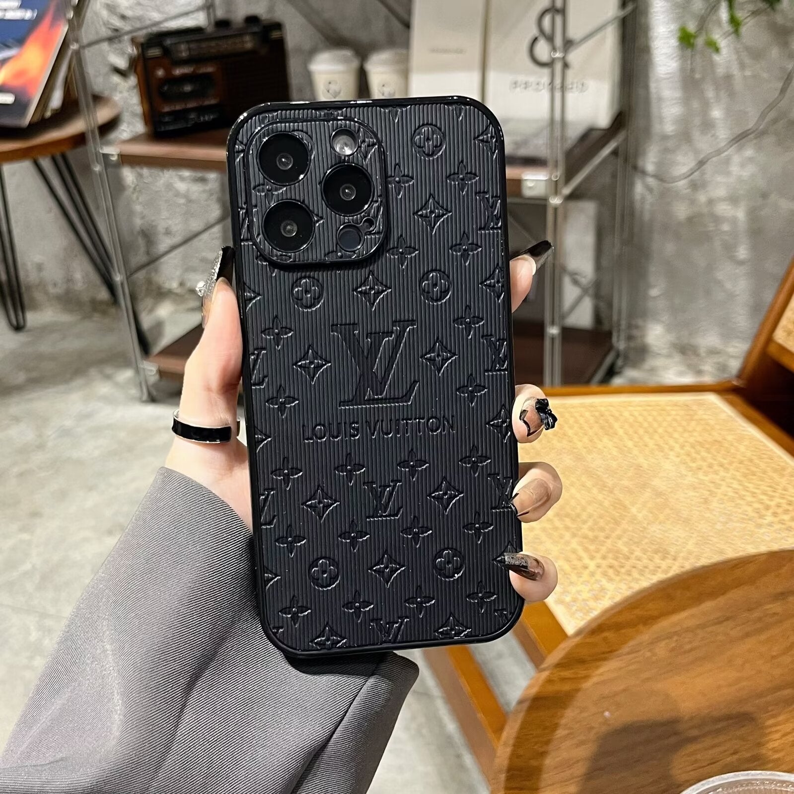 3D Monogram Embossed Leather Case for iPhone