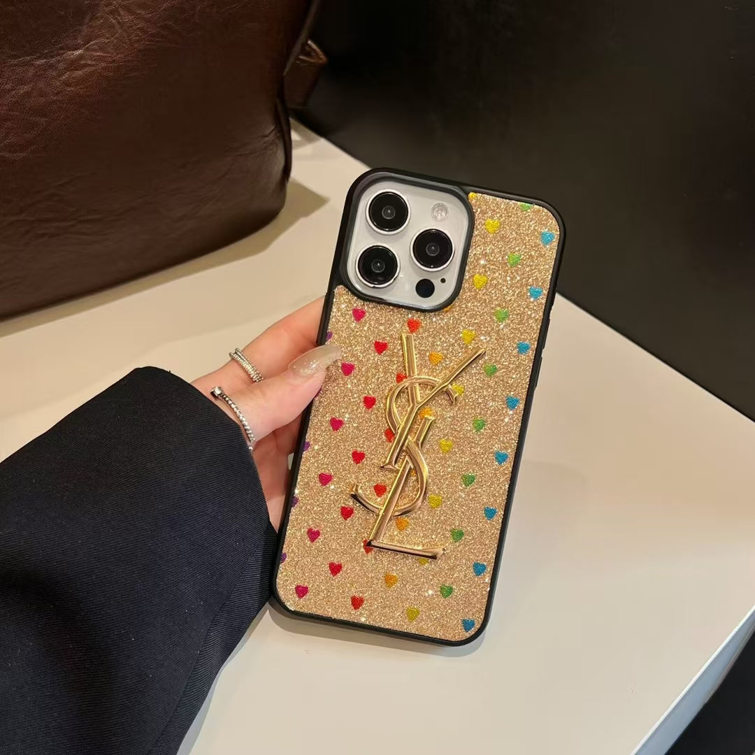 YSL Electroplated Monogram Label Shiny Apple iPhone Case