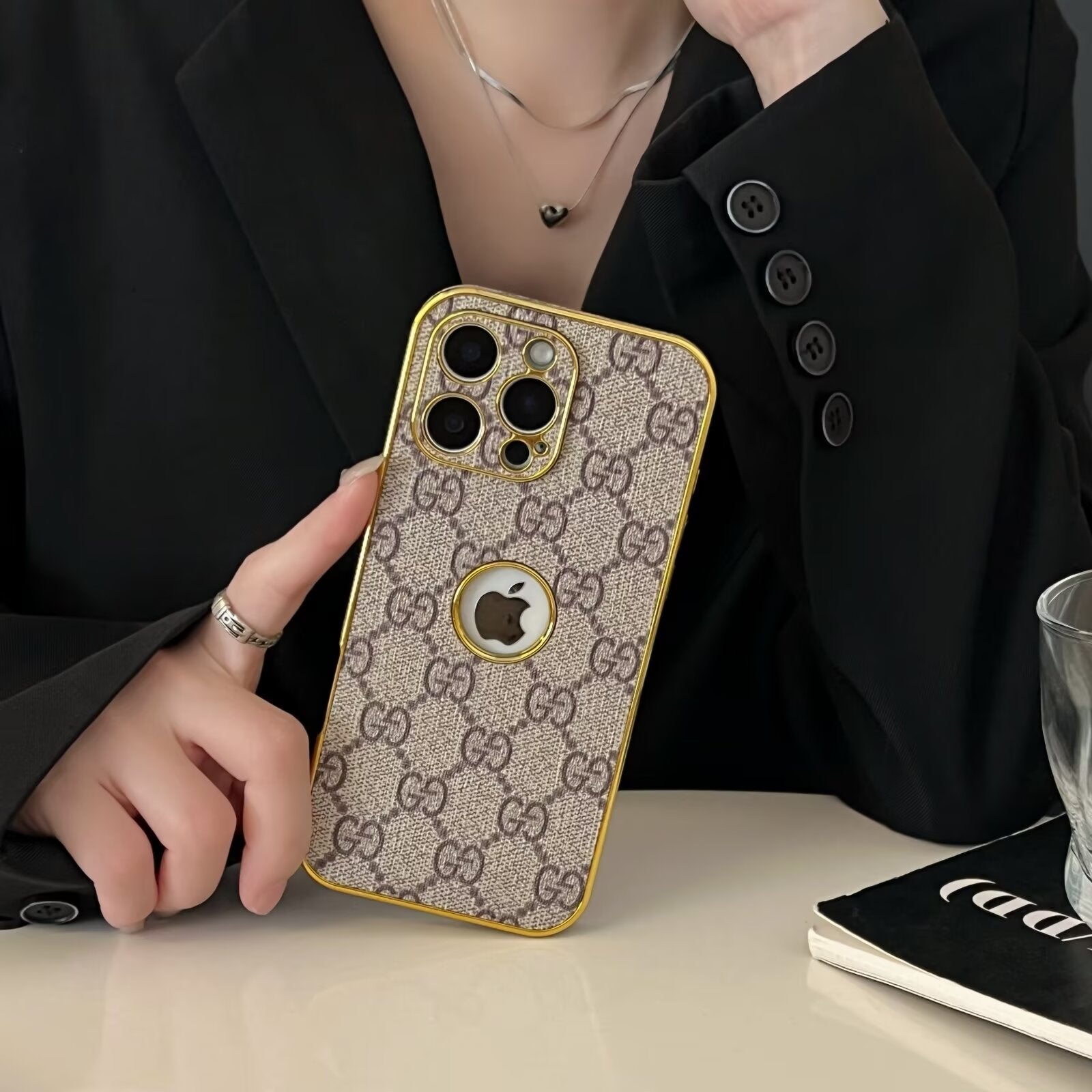 High Quality Electroplated Frame Ophidia Leather Apple iPhone Case