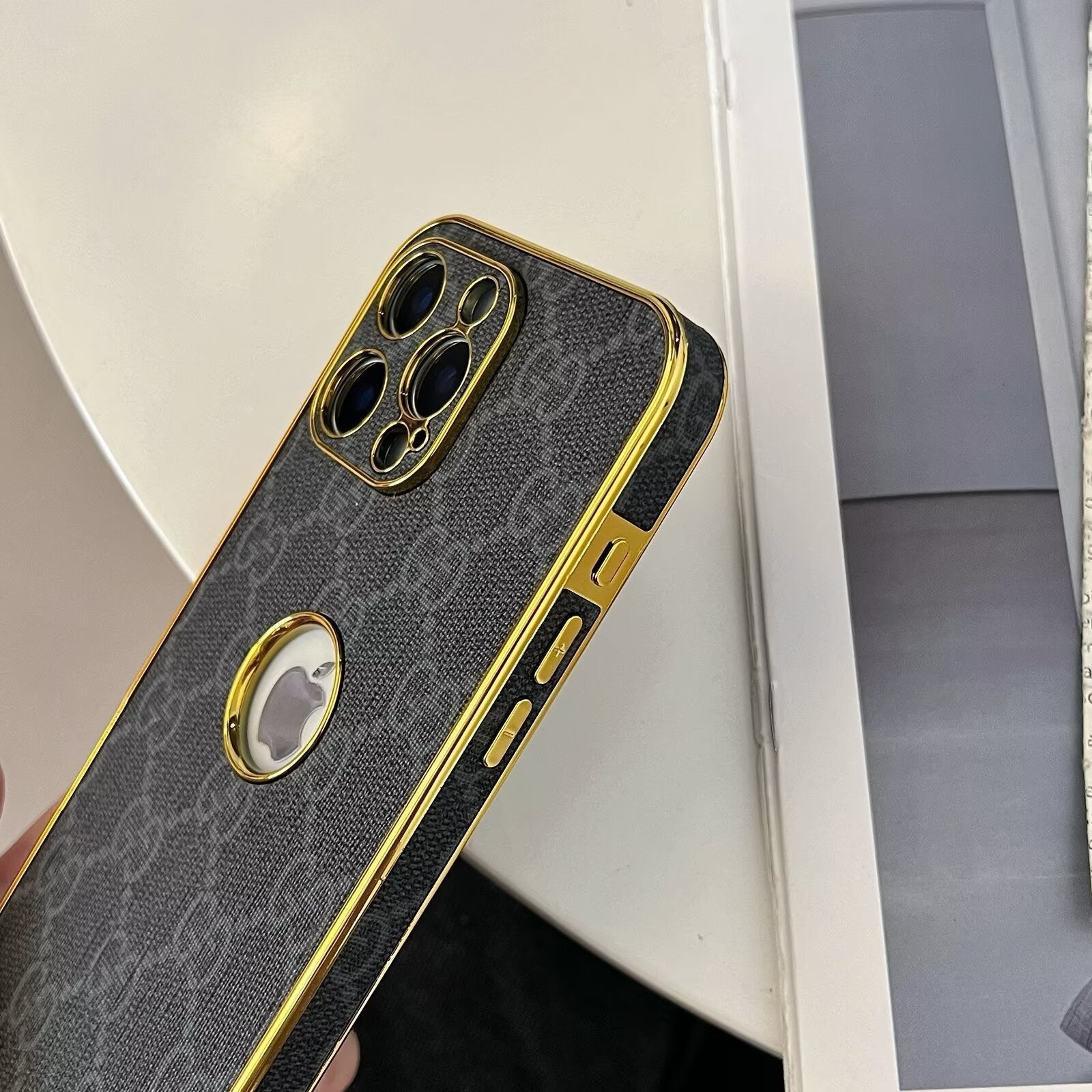 High Quality Electroplated Frame Ophidia Leather Apple iPhone Case