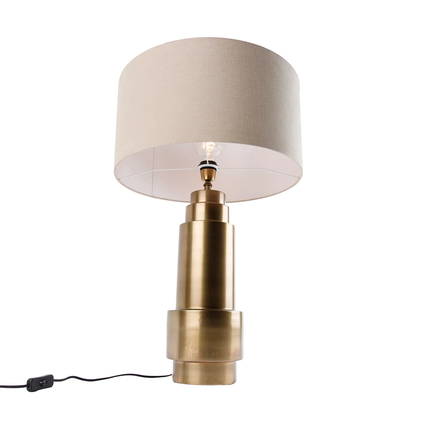 Tischlampe Bronze mit Stoffschirm in Hellbraun- Bruut