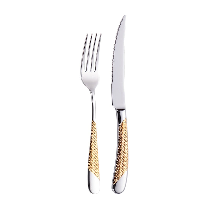 Moderne Silberbesteck-Set mit Strukturgriffen