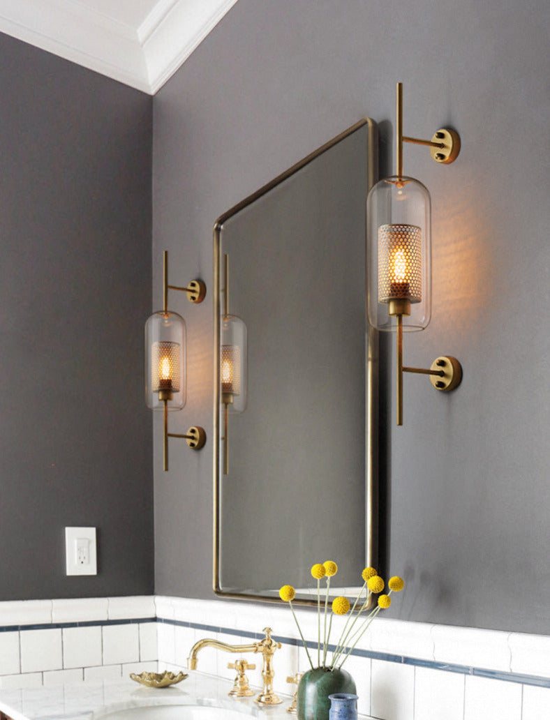 Adriel - Moderne Honigwaben-Messing & Glas Wandleuchte