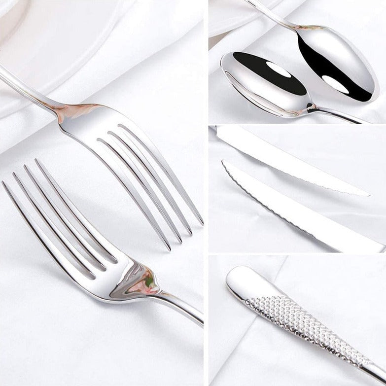 Moderne Silberbesteck-Set mit Strukturgriffen