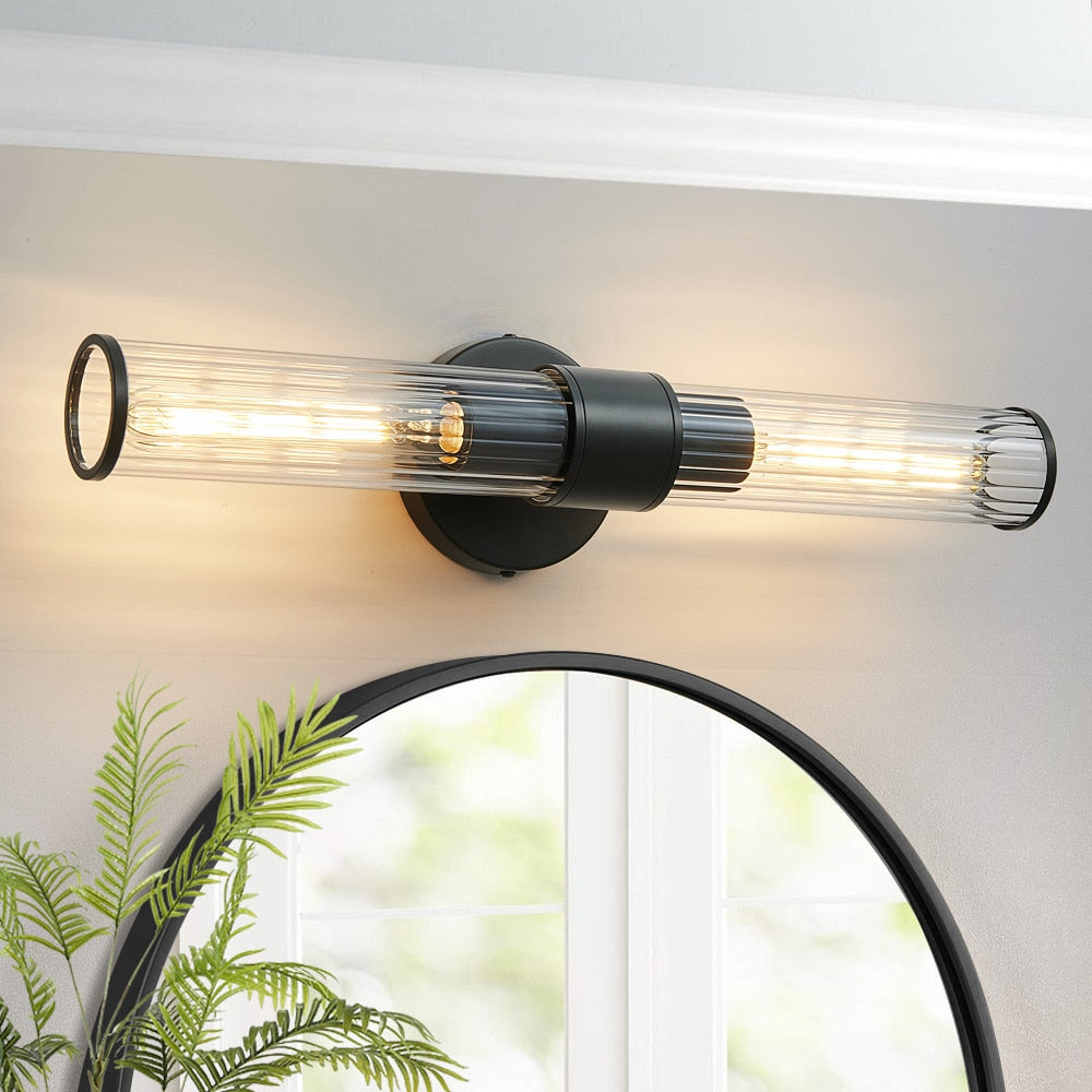 Zwei-Glühbirnen Wellen-Glas Wand-/Vanity Sconce