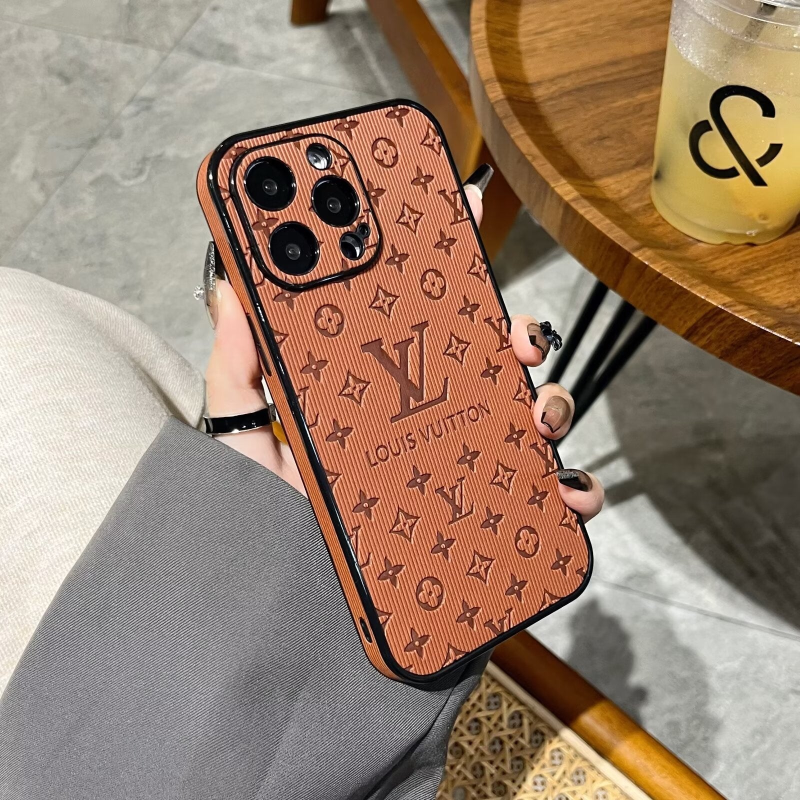 3D Monogram Embossed Leather Case for iPhone