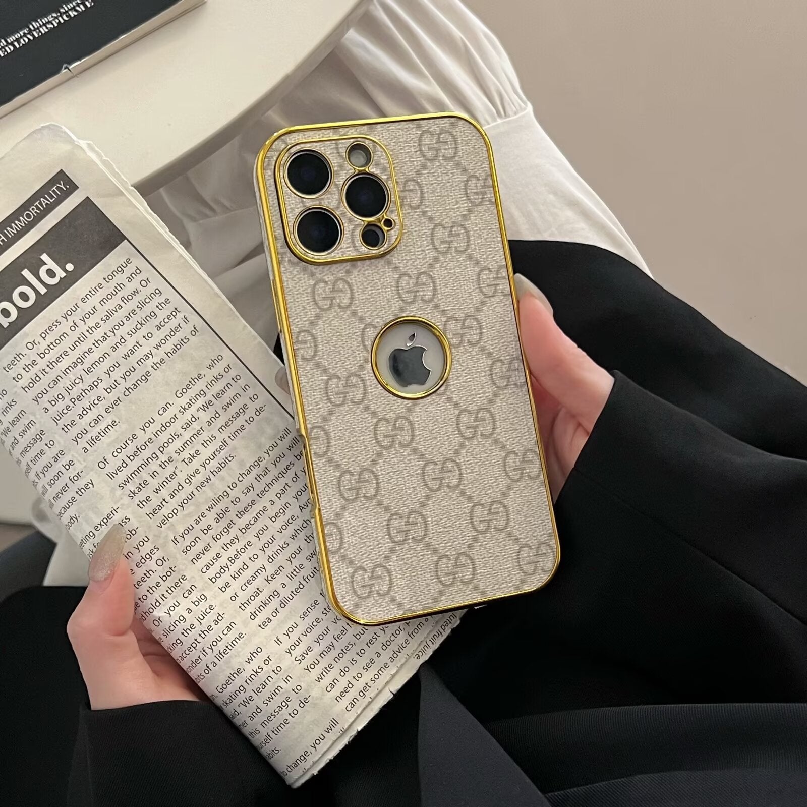 High Quality Electroplated Frame Ophidia Leather Apple iPhone Case