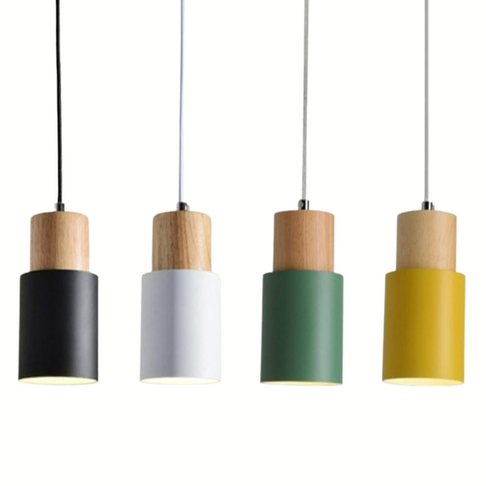 Bunte Nordische Pendelleuchte mit Holzbasis