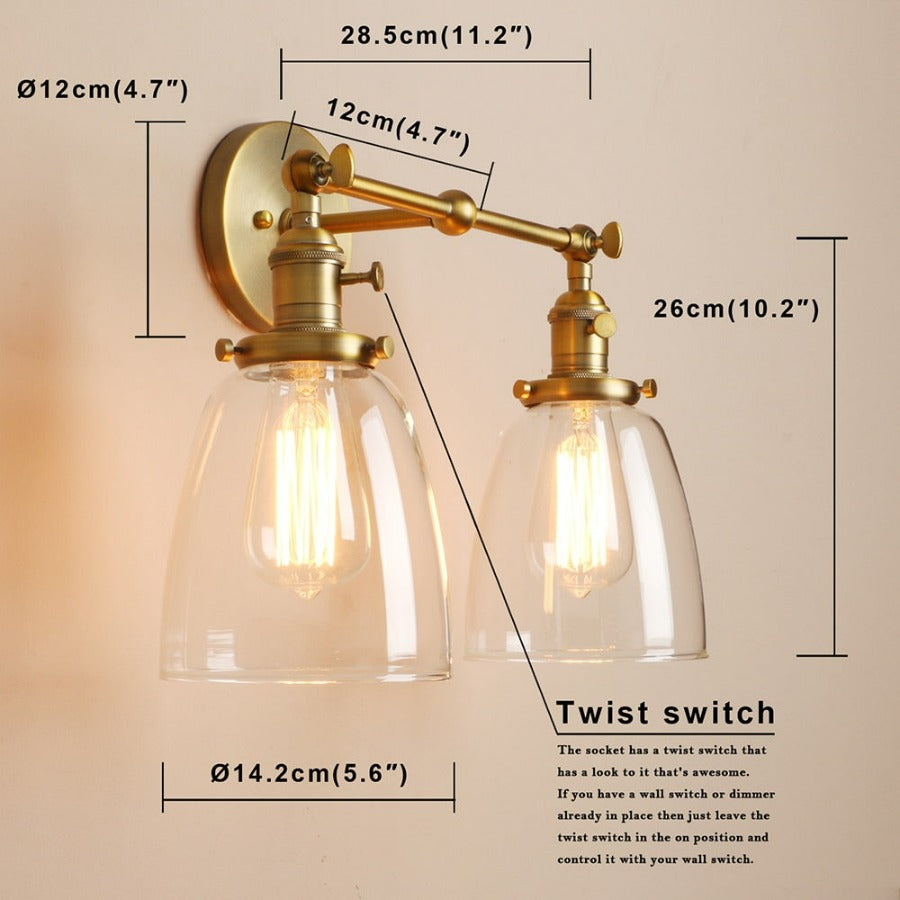 Zwei-Birnen Wilson Vintage Wandleuchte
