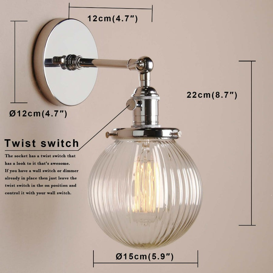 Texturierte Glas-Globus-Wandlampe