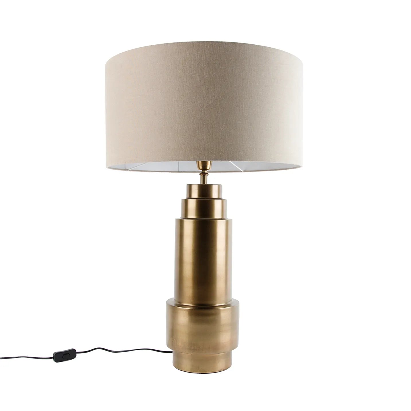 Tischlampe Bronze mit Stoffschirm in Hellbraun- Bruut