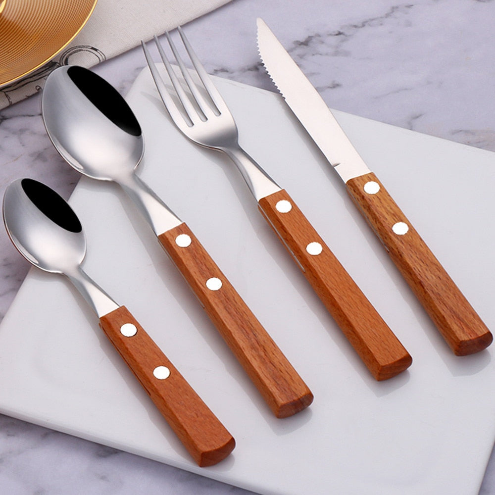 Rustikales Holzgriff Edelstahl-Besteckset