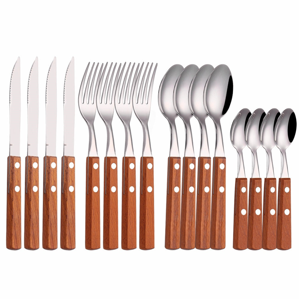 Rustikales Holzgriff Edelstahl-Besteckset