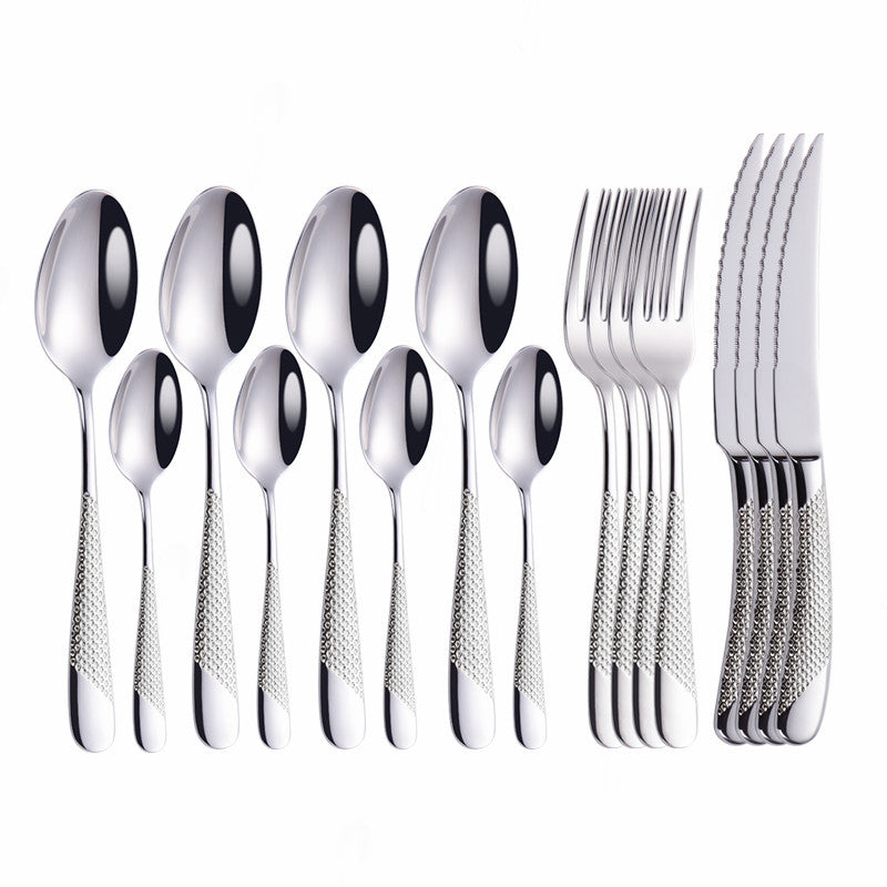 Moderne Silberbesteck-Set mit Strukturgriffen