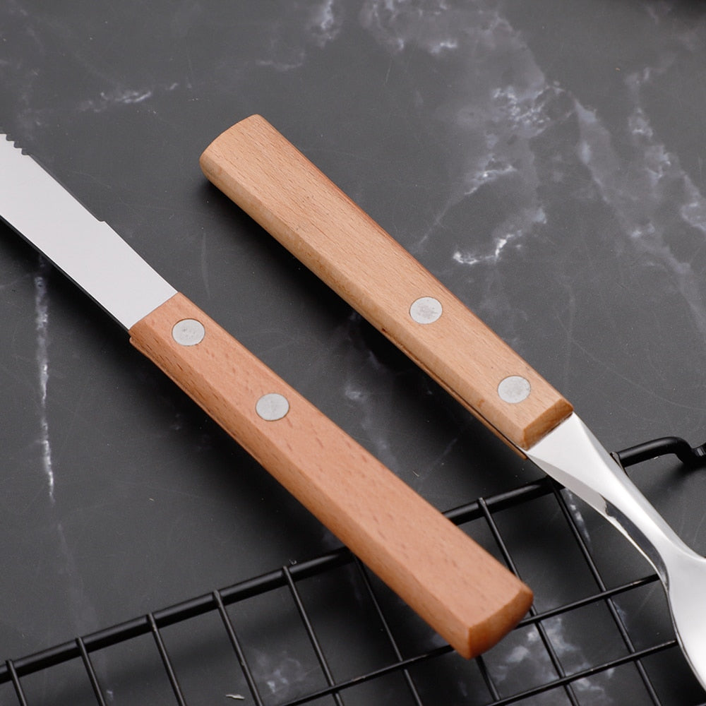 Rustikales Holzgriff Edelstahl-Besteckset