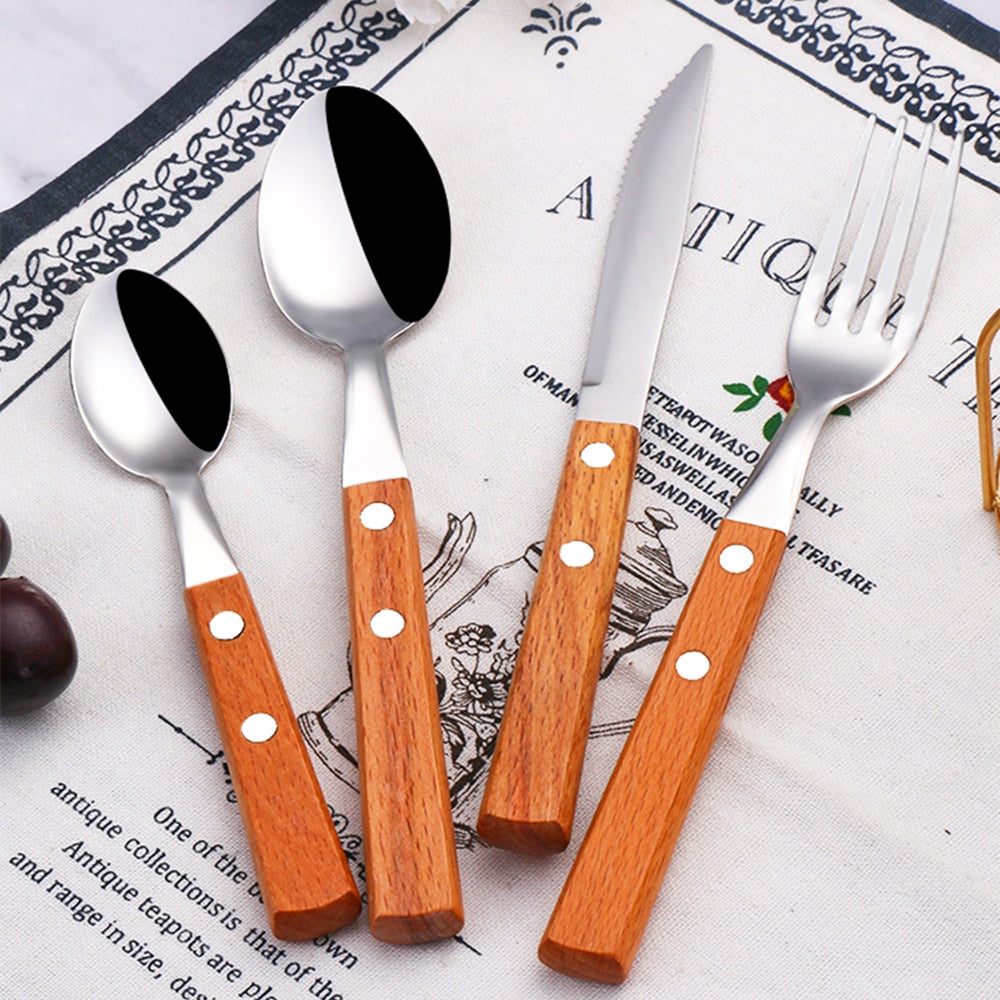 Rustikales Holzgriff Edelstahl-Besteckset