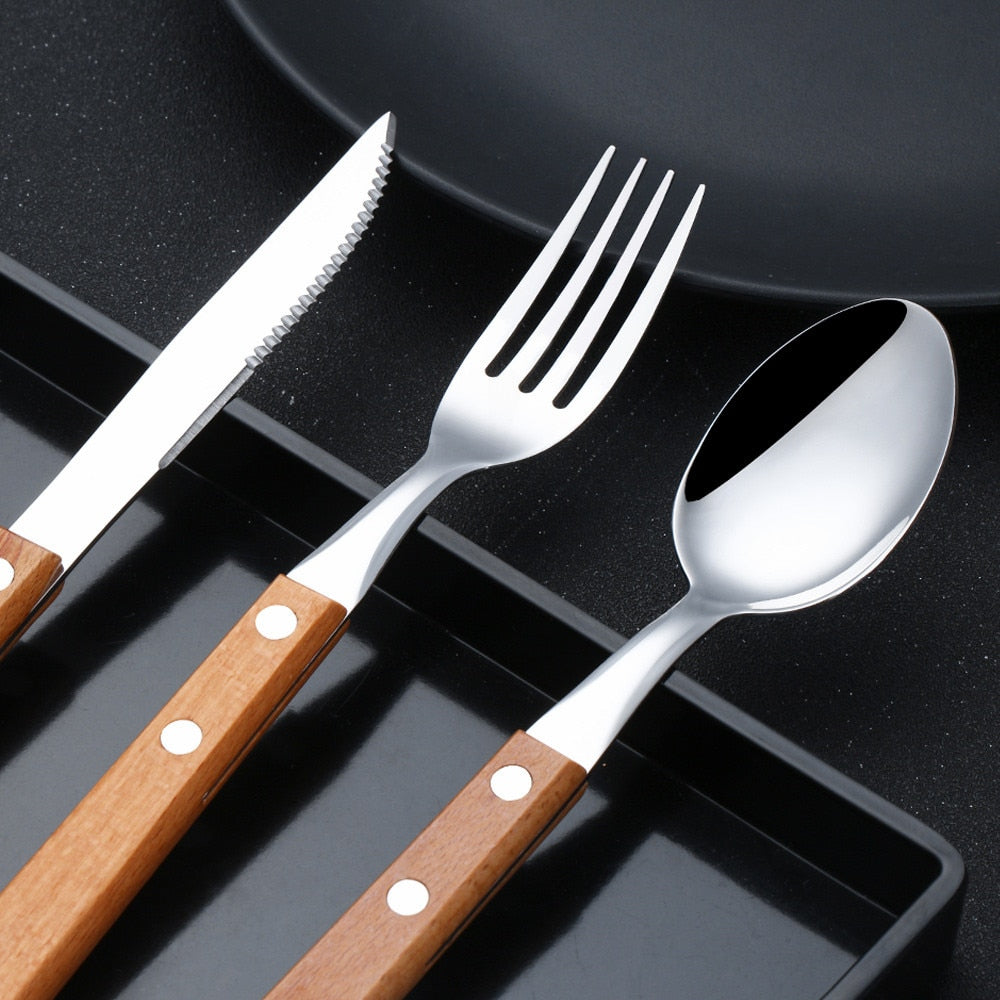 Rustikales Holzgriff Edelstahl-Besteckset