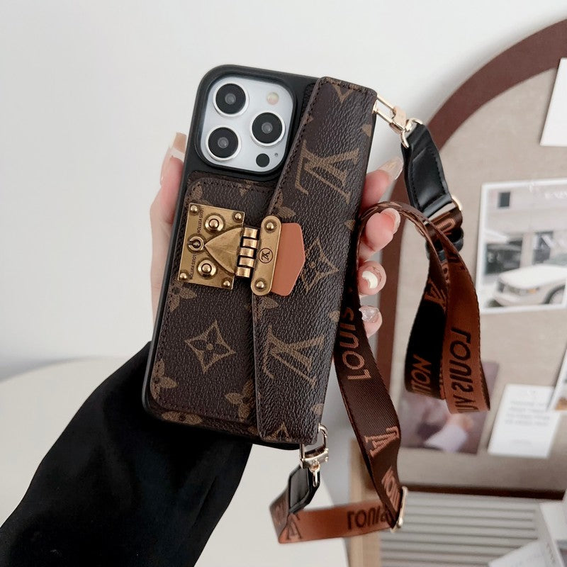 LUXURY LOCK CARD BAG CROSSBODY CHAIN IPHONE CASE