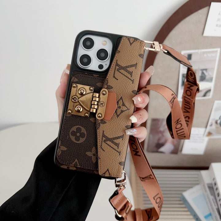 LUXURY LOCK CARD BAG CROSSBODY CHAIN IPHONE CASE