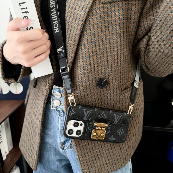LUXURY LOCK CARD BAG CROSSBODY CHAIN IPHONE CASE