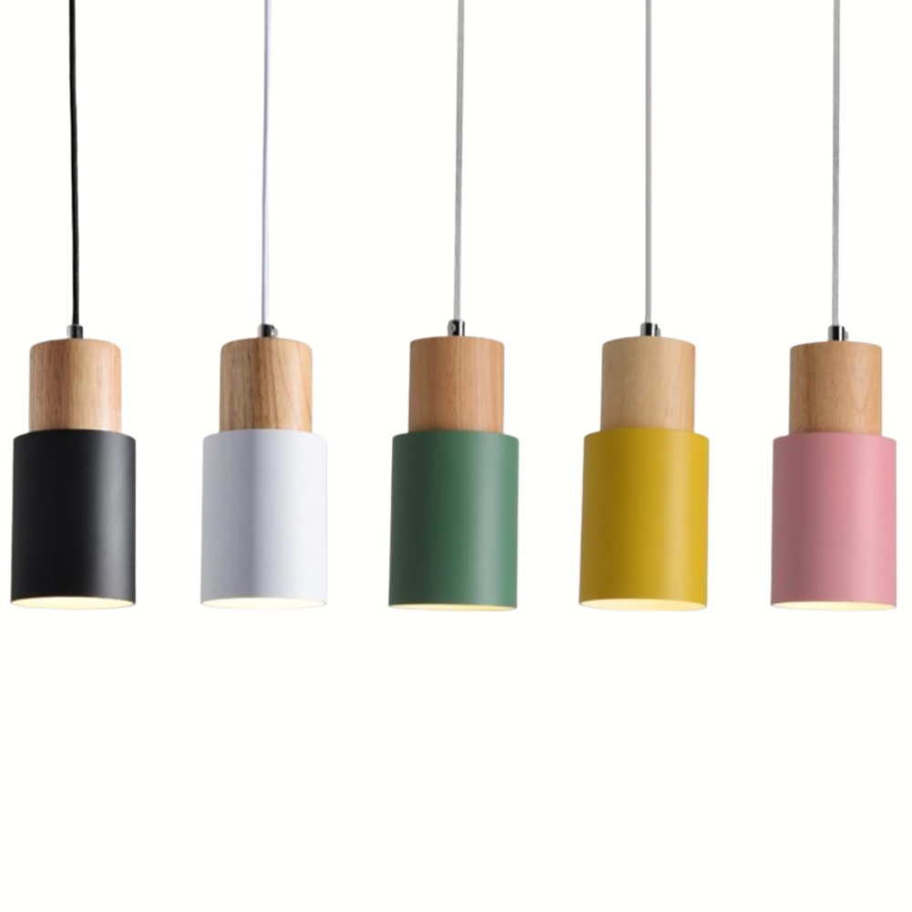 Bunte Nordische Pendelleuchte mit Holzbasis