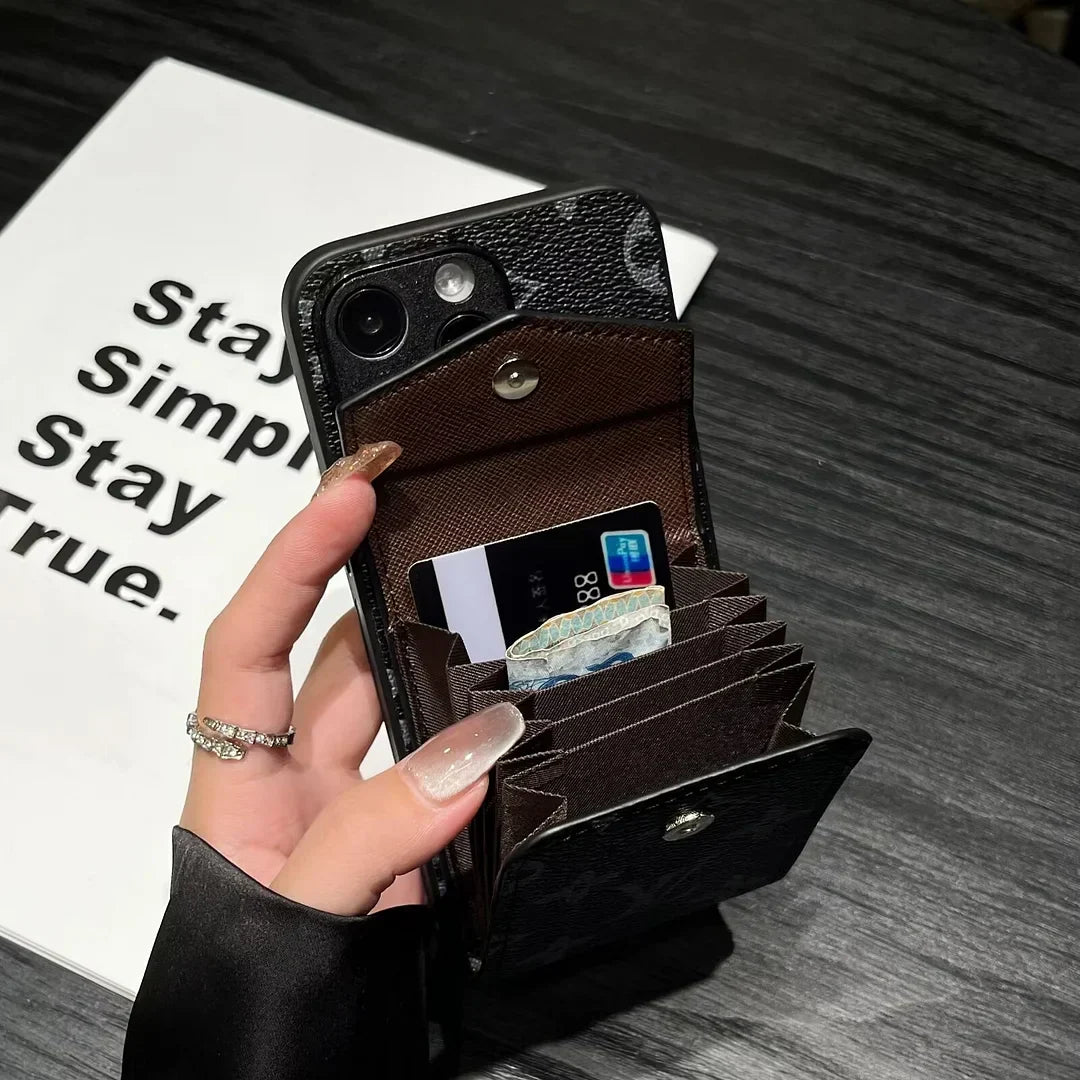 Luxury Card Holder Canvas Leather Apple iPhone Case