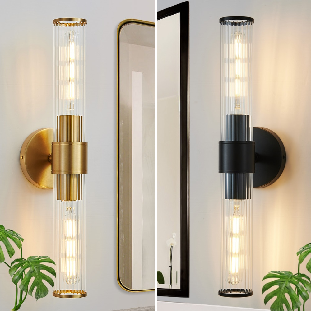 Zwei-Glühbirnen Wellen-Glas Wand-/Vanity Sconce