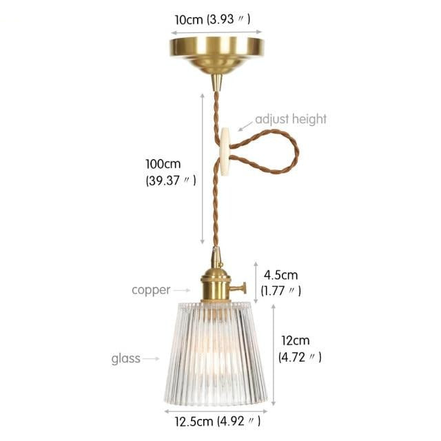 Vintage Kupfer & Texturierte Glas-Pendelleuchten
