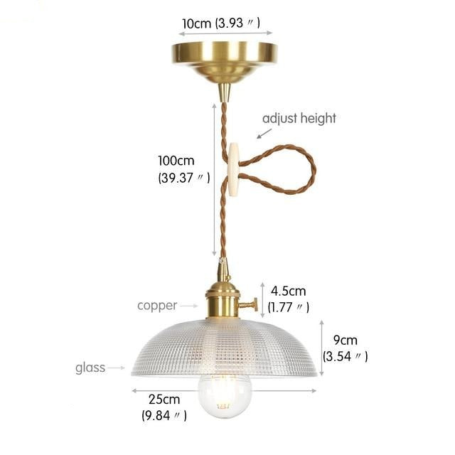 Vintage Kupfer & Texturierte Glas-Pendelleuchten