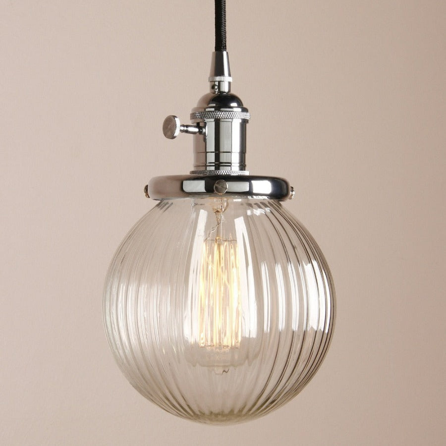 Vintage Texturierte Glas-Globus Pendelleuchten
