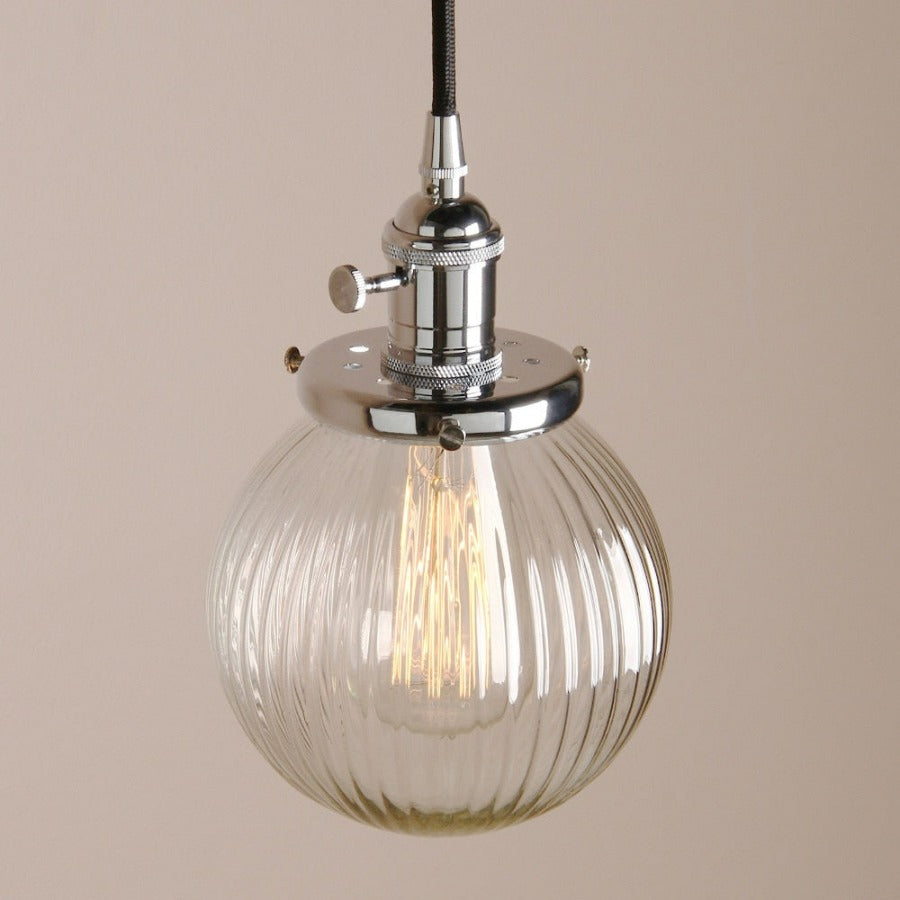 Vintage Texturierte Glas-Globus Pendelleuchten