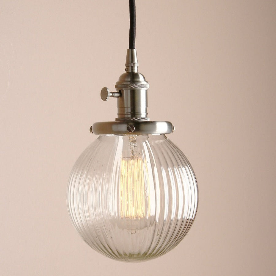Vintage Texturierte Glas-Globus Pendelleuchten