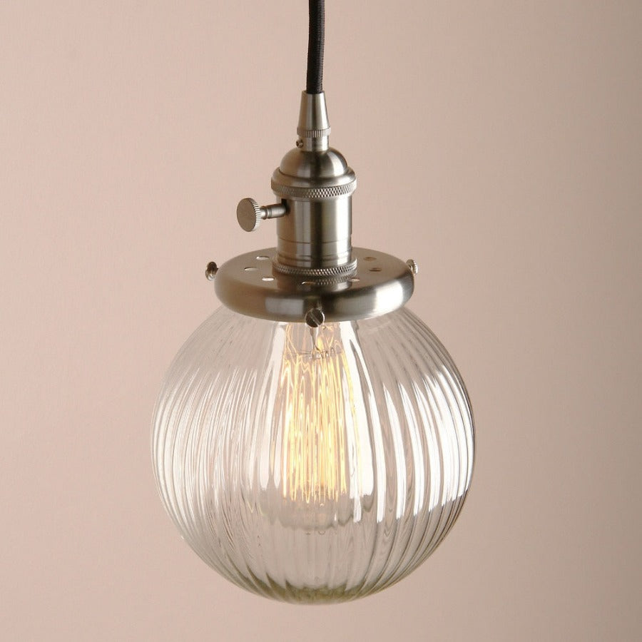 Vintage Texturierte Glas-Globus Pendelleuchten