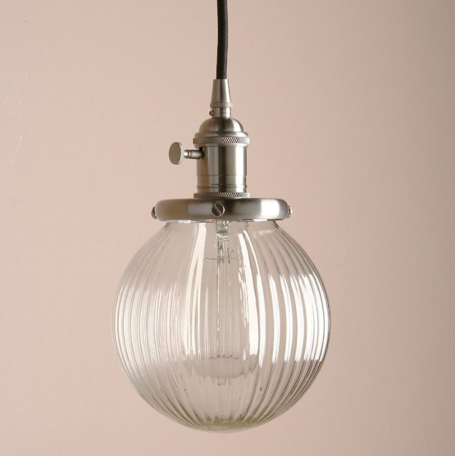 Vintage Texturierte Glas-Globus Pendelleuchten