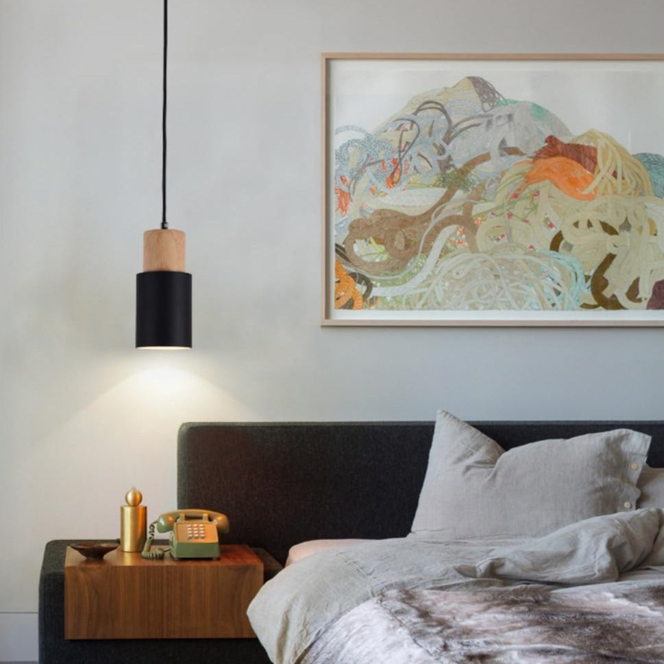 Bunte Nordische Pendelleuchte mit Holzbasis