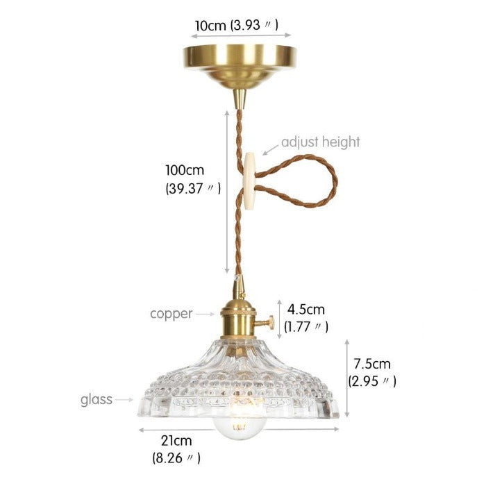 Vintage Kupfer & Texturierte Glas-Pendelleuchten