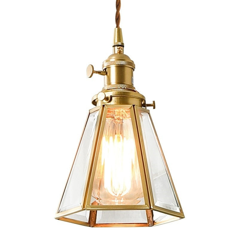 Vintage Kupfer- und Glas-Pendelleuchte