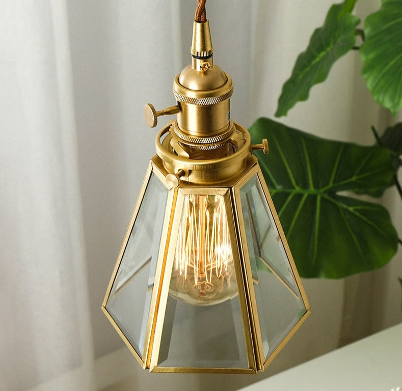 Vintage Kupfer- und Glas-Pendelleuchte