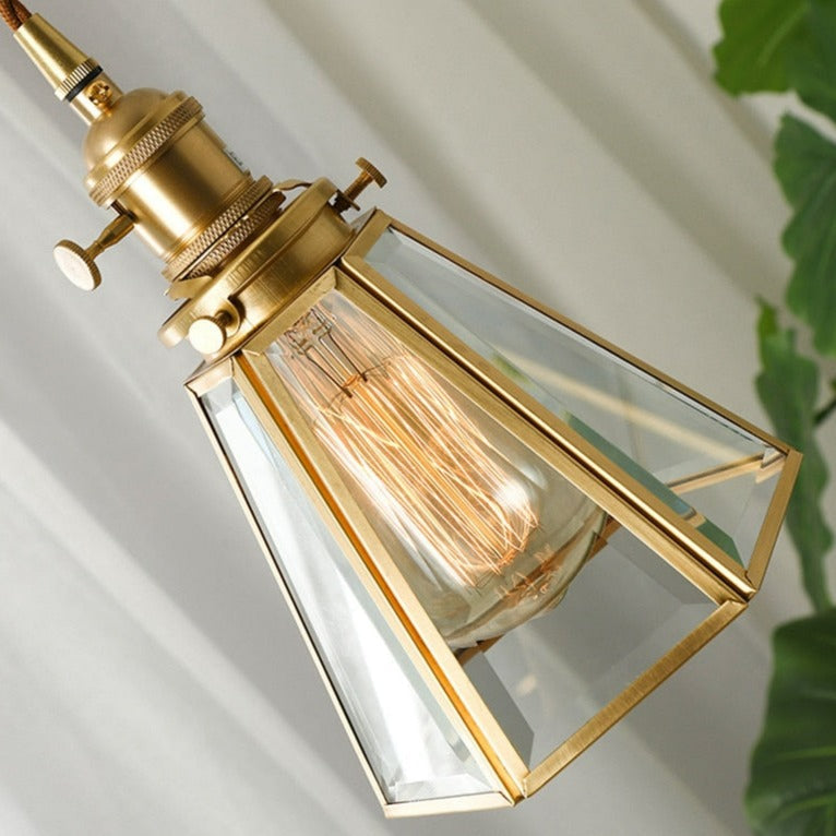 Vintage Kupfer- und Glas-Pendelleuchte