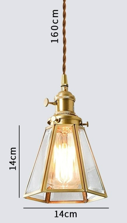 Vintage Kupfer- und Glas-Pendelleuchte