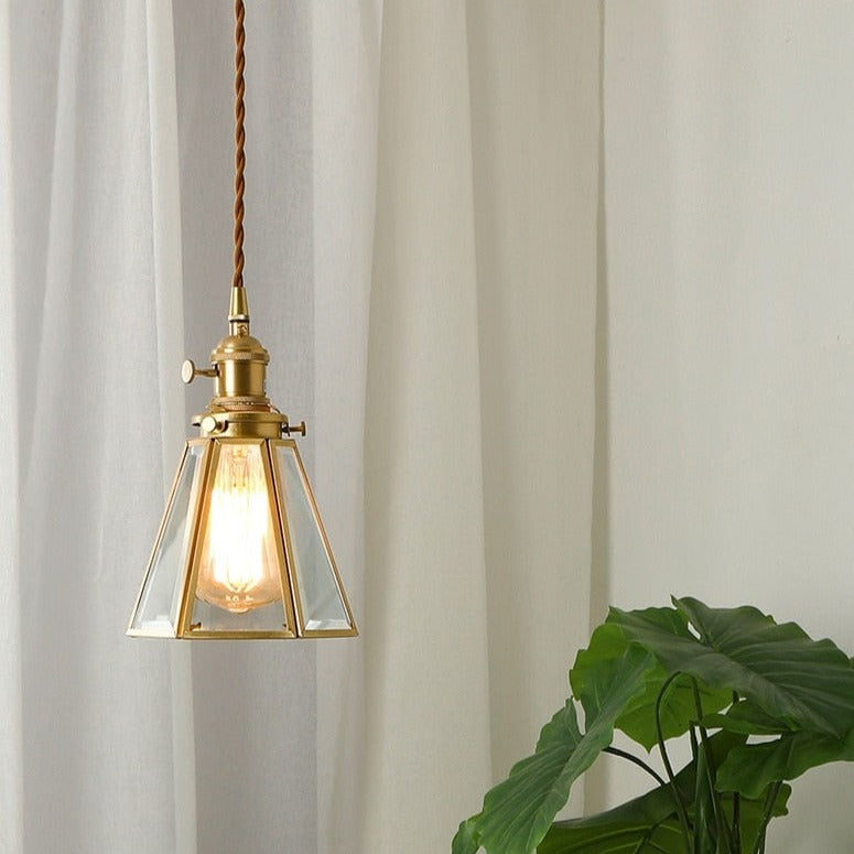 Vintage Kupfer- und Glas-Pendelleuchte