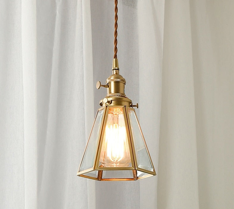 Vintage Kupfer- und Glas-Pendelleuchte
