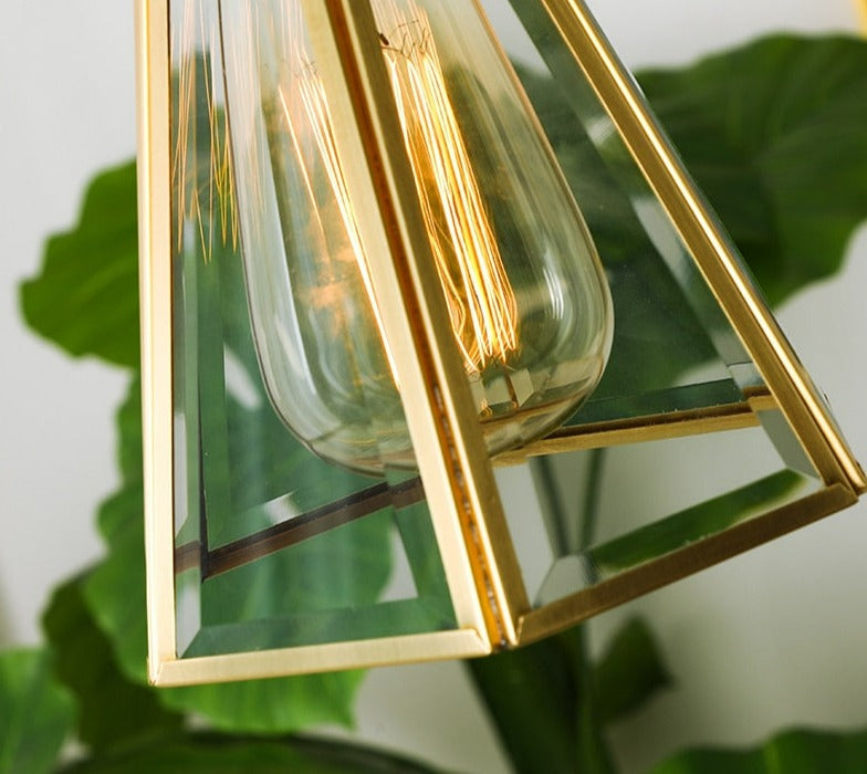 Vintage Kupfer- und Glas-Pendelleuchte