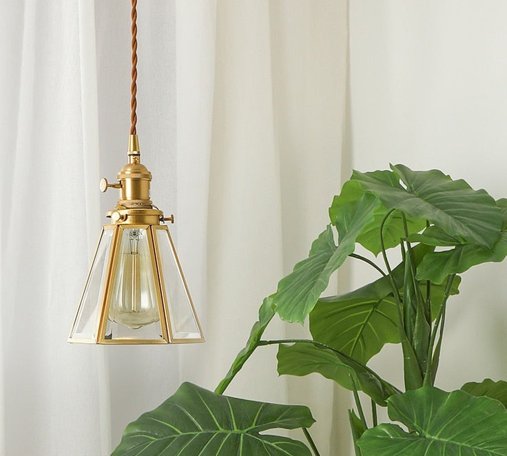 Vintage Kupfer- und Glas-Pendelleuchte