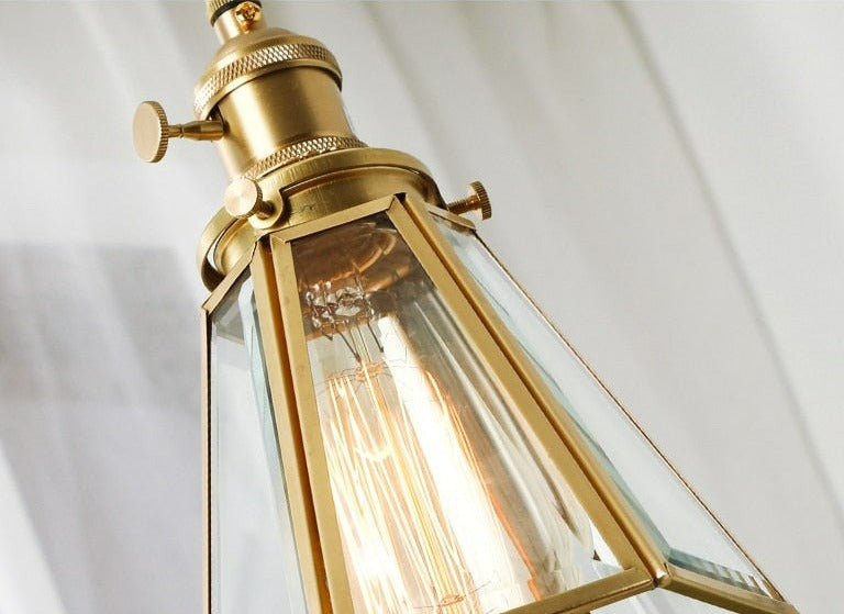 Vintage Kupfer- und Glas-Pendelleuchte