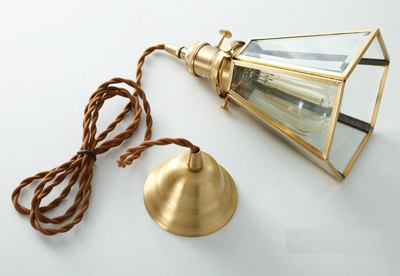 Vintage Kupfer- und Glas-Pendelleuchte