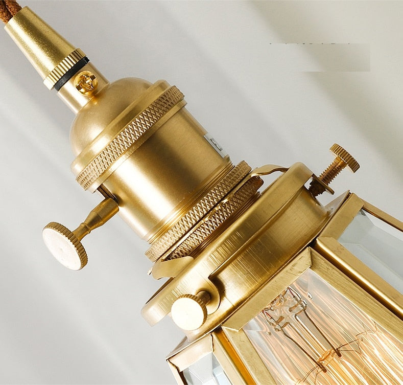 Vintage Kupfer- und Glas-Pendelleuchte