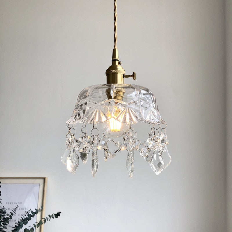 Vintage Glas Kristall Pendelleuchte