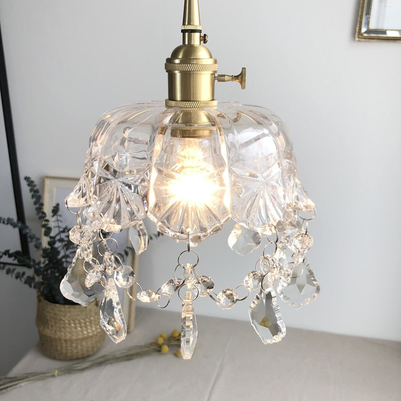 Vintage Glas Kristall Pendelleuchte